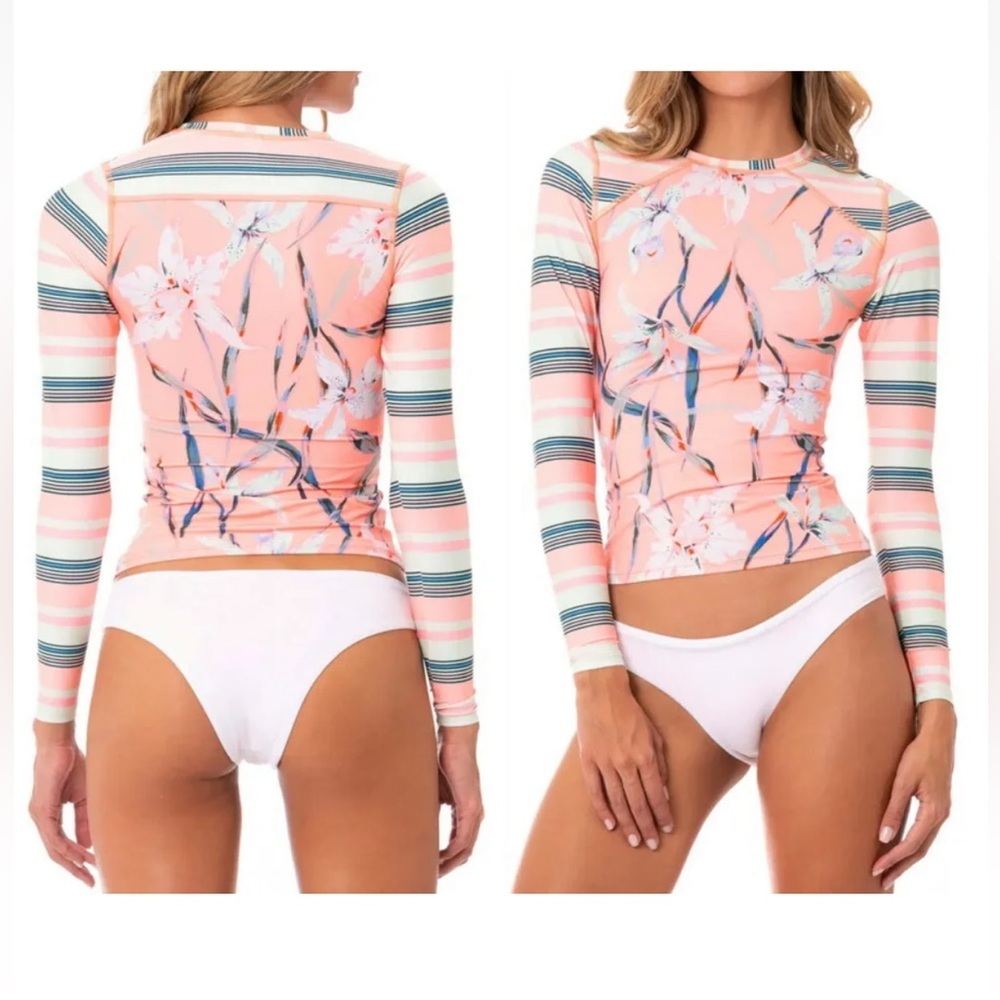 Maaji Diver RashGuard Large Pink Floral UPF 50+ Surf Paddle Swim Long Sleeve NWT